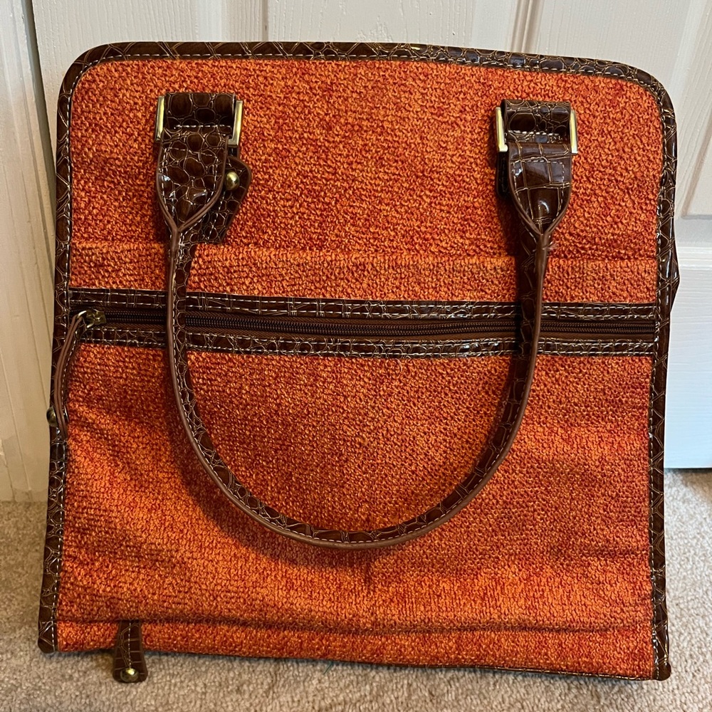 Samantha Brown Croco-Embossed Dowel Bag/Carry On - Orange W/ Brown Trim Pockets - Picture 9 of 14